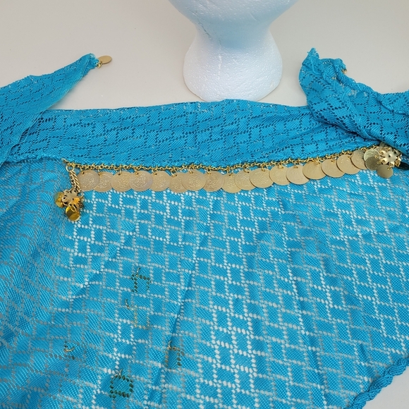 Egyptian Traditional Coins Scarf Vintage Head Dancing Accessories Blue Lace - Picture 3 of 4